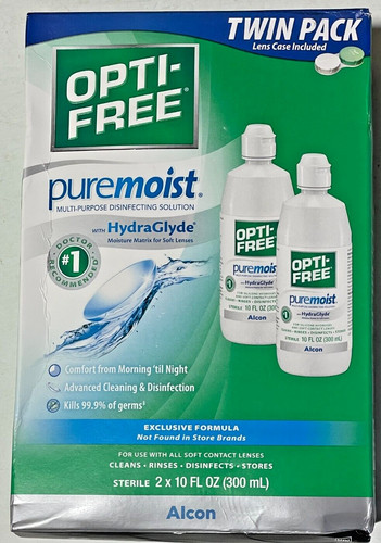 Opti-Free Pure Moist Contact Lens Solution Twin Pack, 2 x 10 oz Exp 2026