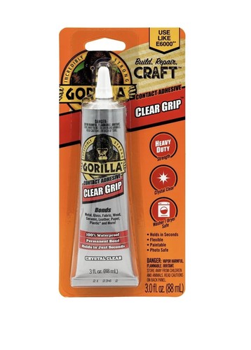 Gorilla Clear Grip Contact Adhesive (8030009) Glue 3 Ounce Waterproof  USA Made