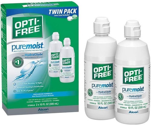 Opti-Free Pure Moist Contact Lens Solution Twin Pack, 2 x 10 oz Exp 2026